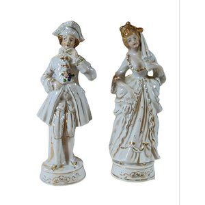 Gold And White Porcelain Figurines  Victorian Couple